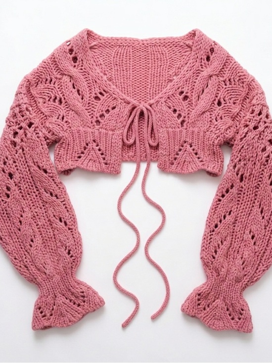 Storia Sweaters - 🌸 Storia Pink Crochet Knit Tie-Front Cardigan – Size Medium 🌸
